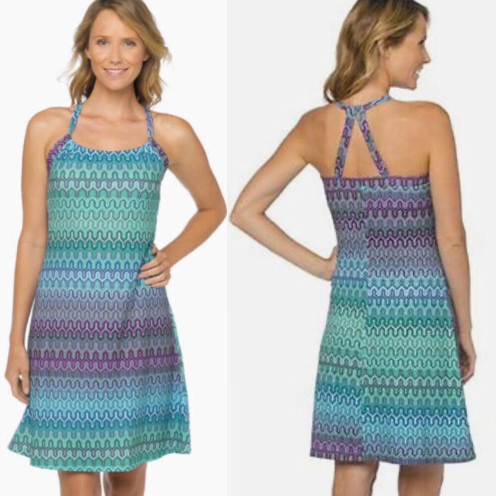 Prana Quinn Racerback Dress in Cool Green Ibiza Print, Small